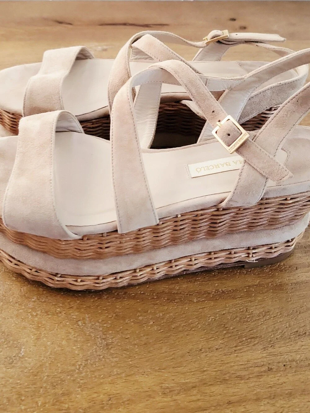 Paloma Barcelo Wicker & Suede Platform Sandals Size 40 / US 9-9.5
